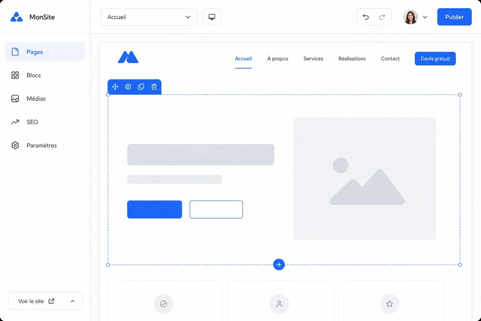 Aperçu de l'éditeur de site artisan DictaDevi 1