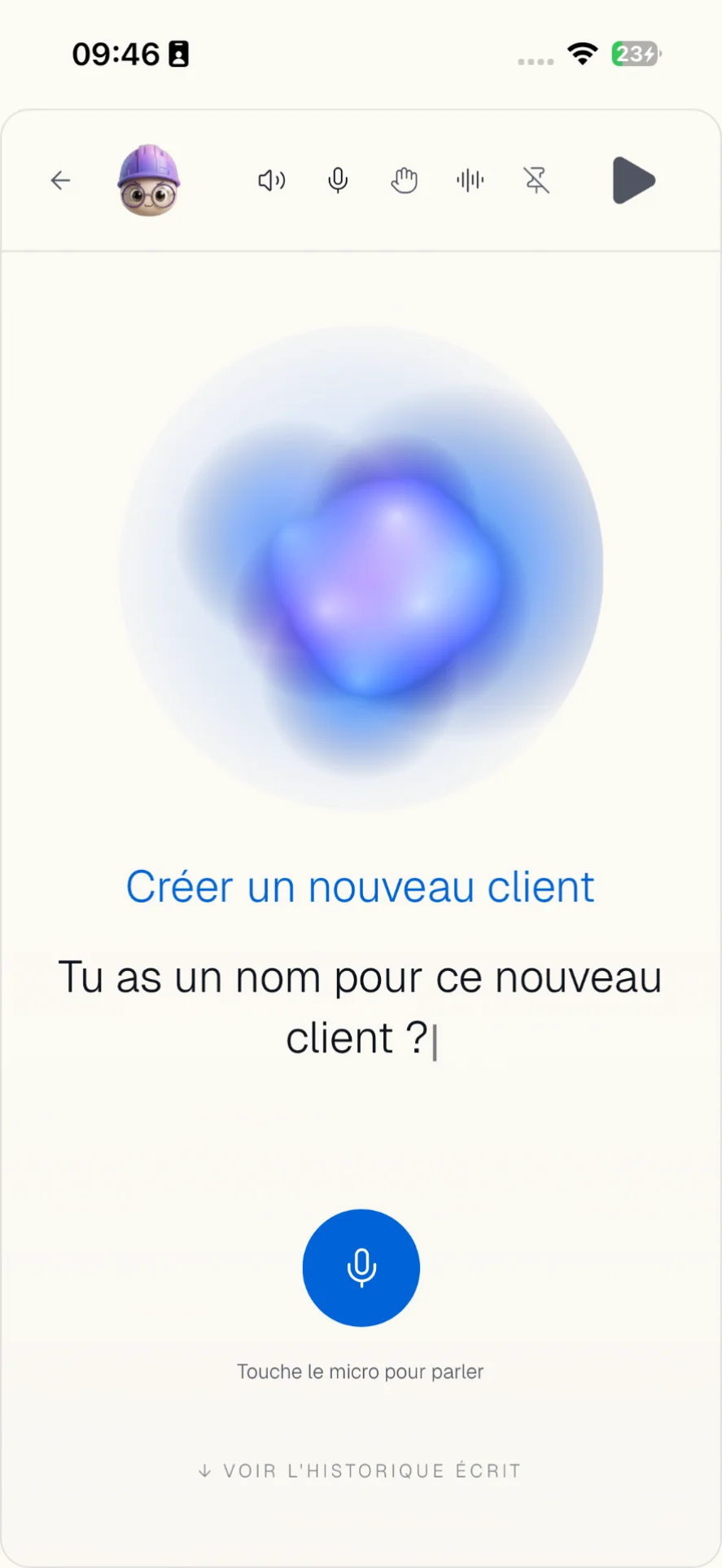 Assistant vocal Sam — création client