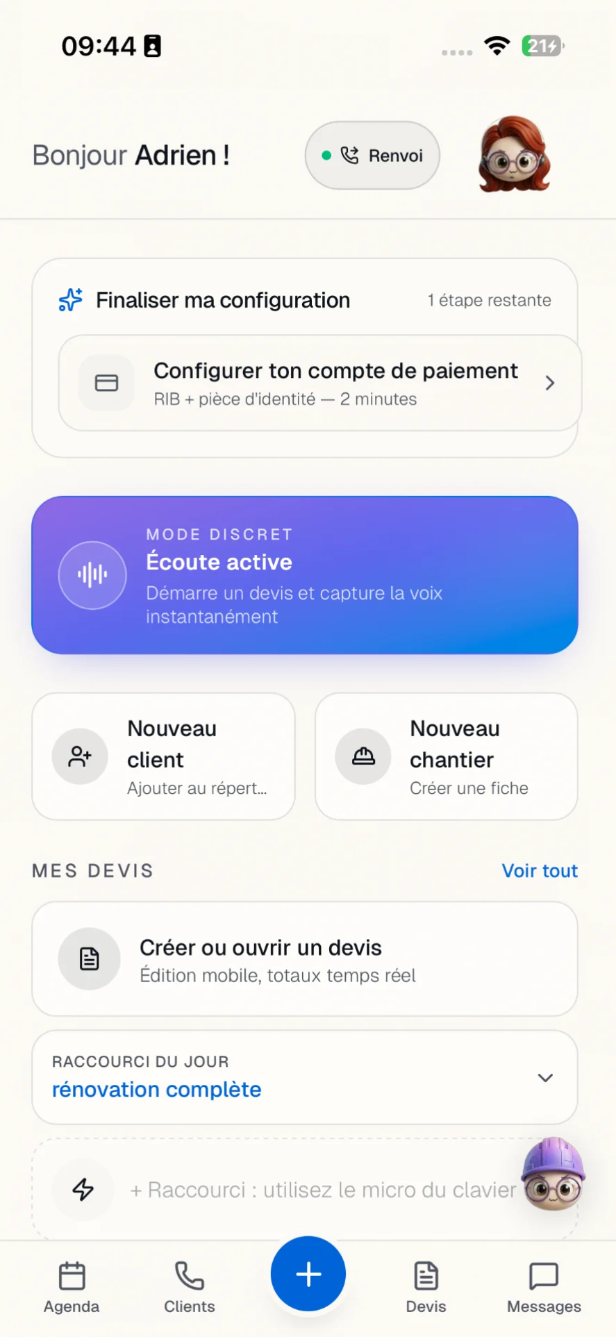 Accueil DictaDevi avec écoute active